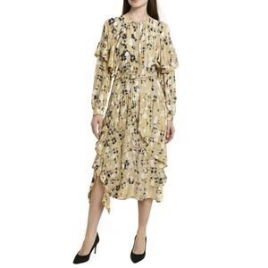 Rachel Comey Abstract Floral Tiered Ruffle Long Sleeve Maxi Dress Size 4